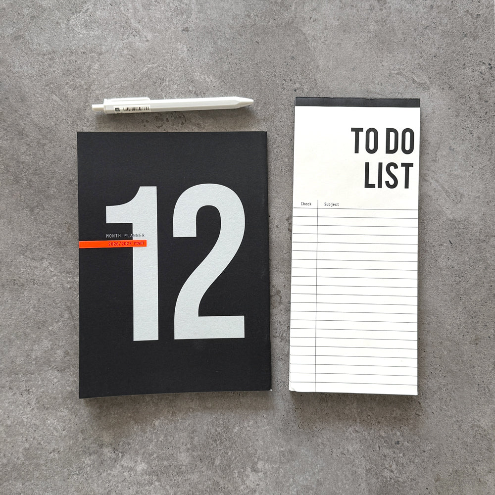 KaRiniTi 12-Month Starter Combo 2026-2027 — Black Planner, To Do List Paper Block and Hexagon Gel Pen
