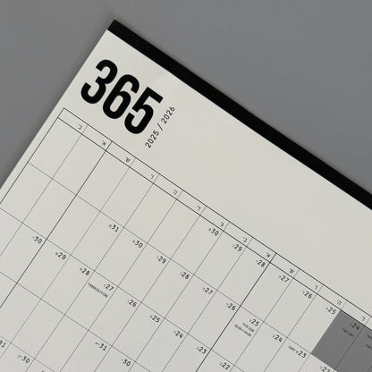 KaRiniTi 365 Day Yearly Planner – top corner showing large 365 heading, full-year grid with holiday highlights