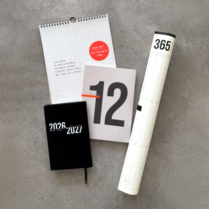 KaRiniTi Full Year 2026/2027 – wall calendar, grey 12-month planner, black weekly calendar and 365 poster roll