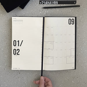 2023-2024 softcover Daily Calendar  Black fabric cover with white foil  Hebrew calendar Daily + monthly spreads + extra ruled pages for lists Moon phases International and Hebrew holidays  > 01.09.23>>>01.10.24  > 365 pages  > 80 gr cream paper  > 15.5 cm X 25 cm  > Inner pocket  > Bookmark  > FSC Certified   Get organized