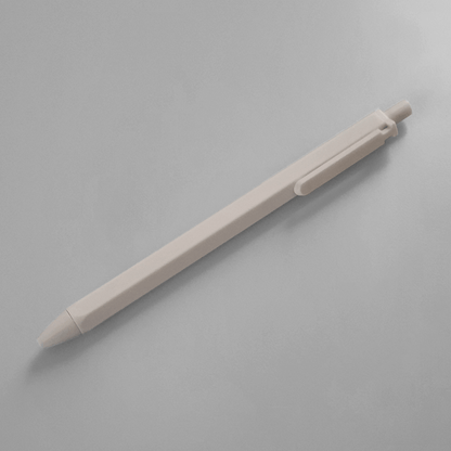 White Hexagon gel pen with a clip, on a light grey background