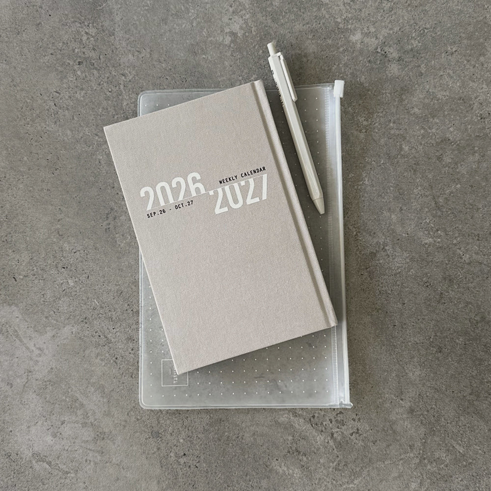 KaRiniTi Super Light Weekly Calendar 2026/2027 – grey linen cover, Sep 2026 to Oct 2027