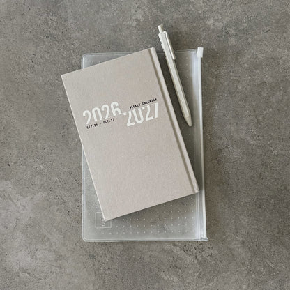 KaRiniTi Super Light Weekly Calendar 2026/2027 – grey linen cover, Sep 2026 to Oct 2027