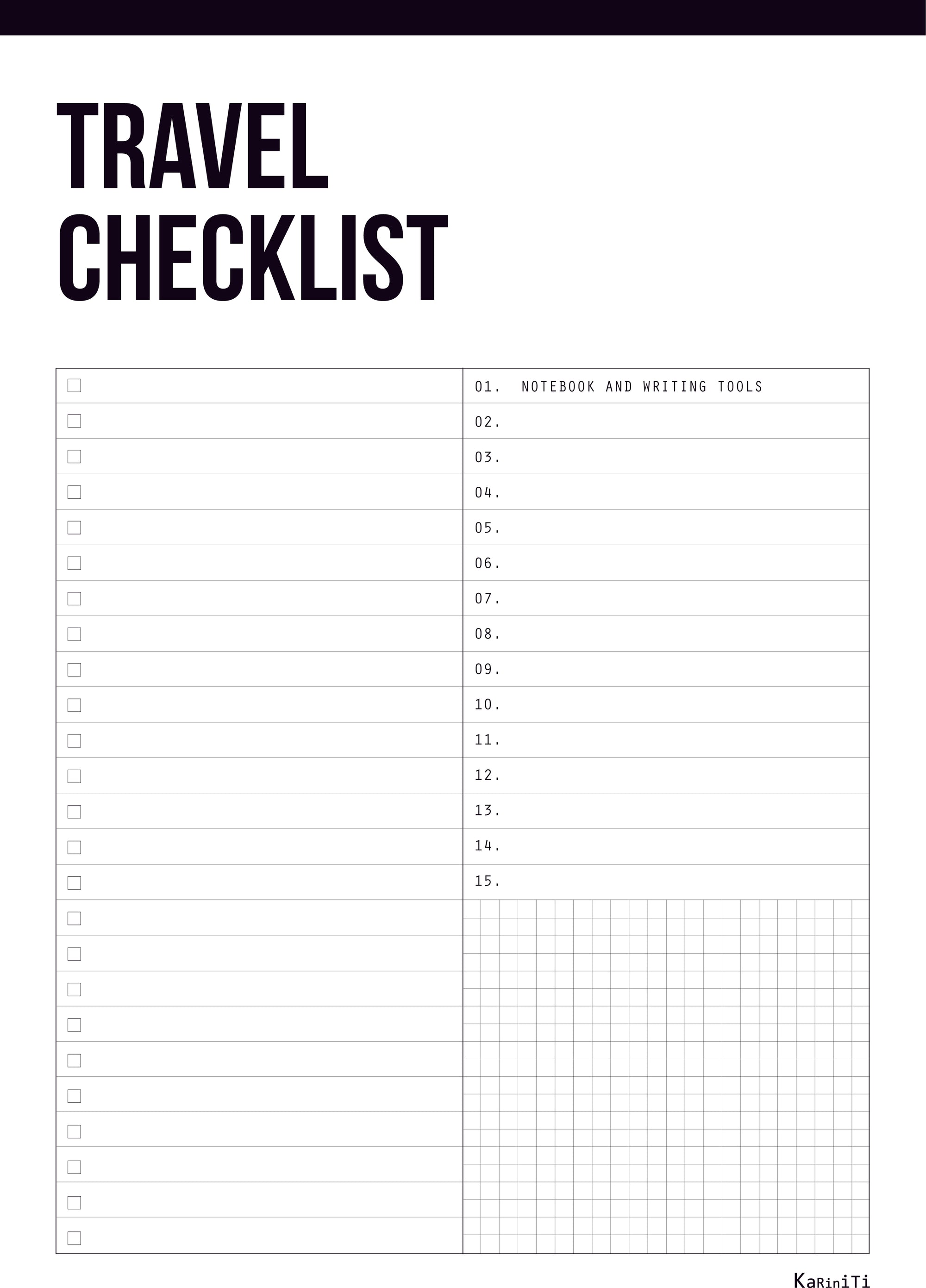 Digital Printable - Travel Checklist