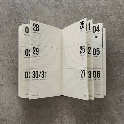 KaRiniTi Weekly Calendar 2026/2027 – two copies fanned showing July–August 2027 weekly pages