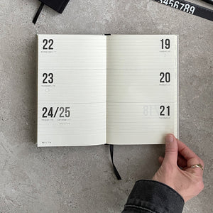 Just choose the colors you must have  Couple of  2023-2024 hardcover Weekly calendar  Black fabric cover Gold foil / Gray fabric cover Black foil  Hebrew calendar Weekly + monthly spreads + extra ruled pages for lists International and Hebrew holidays Moon phases   > 27.08.23>>>05.10.224  > 144 pages  > 100 gr cream paper  > 13 cm X 20 cm  > Inner pocket  > Bookmark    Get organized  Can be combined with other products as a gift set