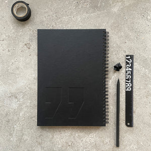 KaRiniTi - Spiral Notebook - Quotation mark  A two-way spiral notebook, so you can write from right to left or left to right.  Hardcover in Gray/Black  ▲ Size 16.5 cm -23.5 cm  ▲ 80 pages - lined paper