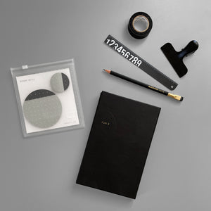 The Black Sticky Combo  In this combo you'll find:  ▲ Sticky Notes  ▲ Plan A/B - Black Notebook (Lined and Dot Grid pages / Blank pages)  ▲ Black Ruler  ▲ Big Black Clip  ▲ Palomino Blackwing Pencil