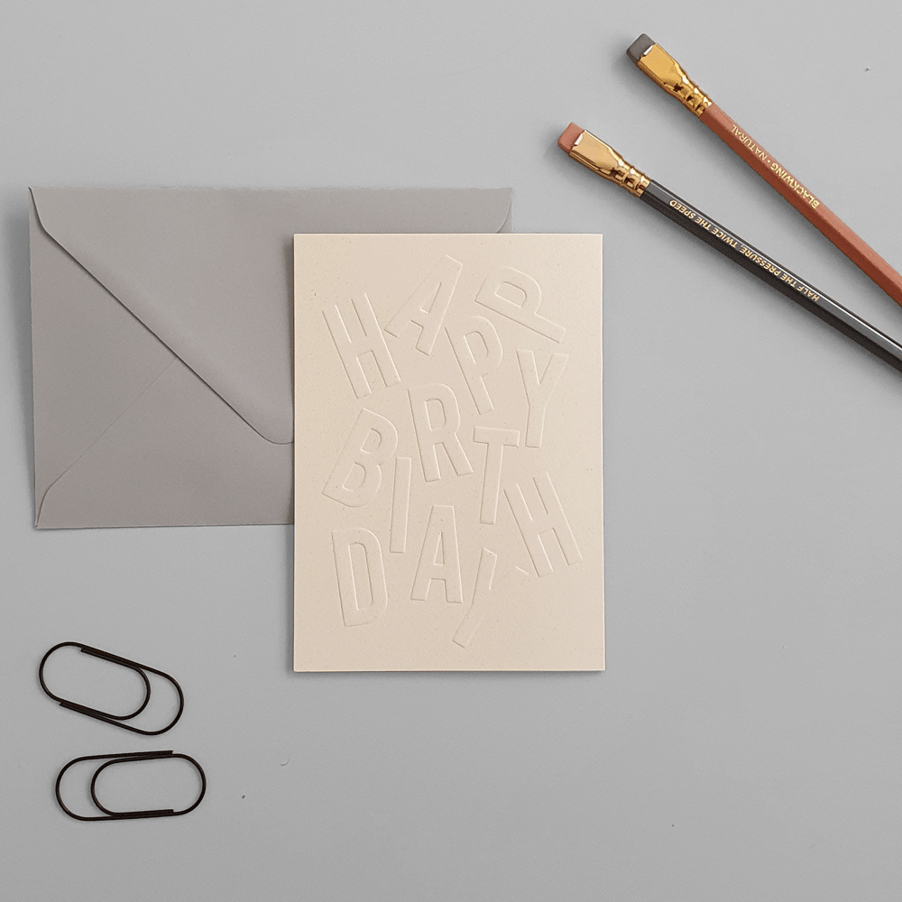 KaRiniTi Greeting card - "HAPPY BIRTHDAY"     ▲ 250 g. ECO Orange Paper   ▲ 10.5-14.5 cm (when folded)  ▲ Soft Gray envelope included     A beautiful way to show you are thinking about the small details.
